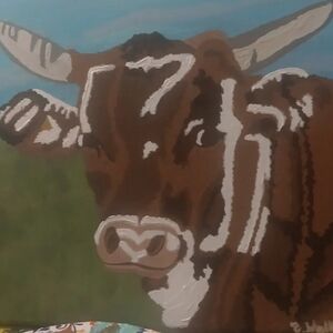Brown and White Cow Painting